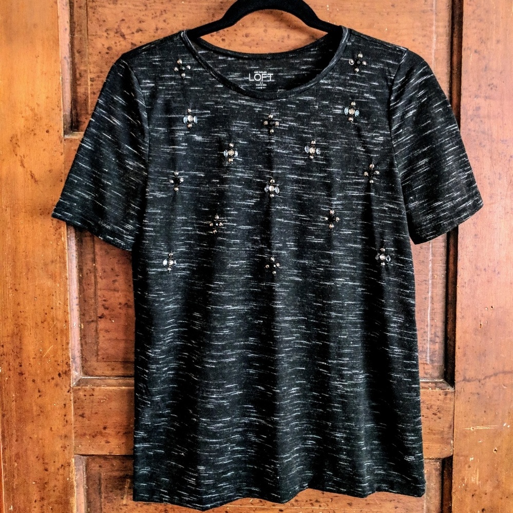 Black Sparkle Halloween Party Ann Taylor LOFT Black Heather T-Shirt Gems Beading